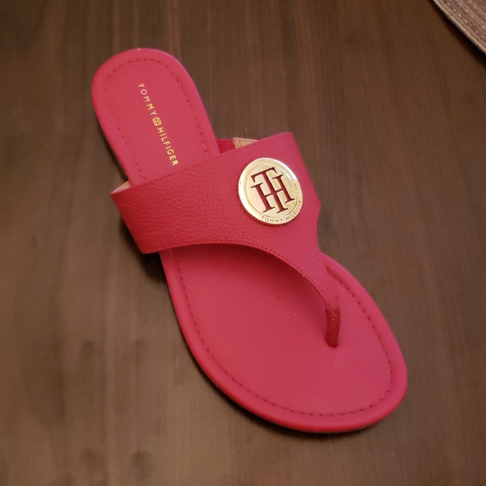 Tommy Hilfiger Red Sandal Leather Flip Flops